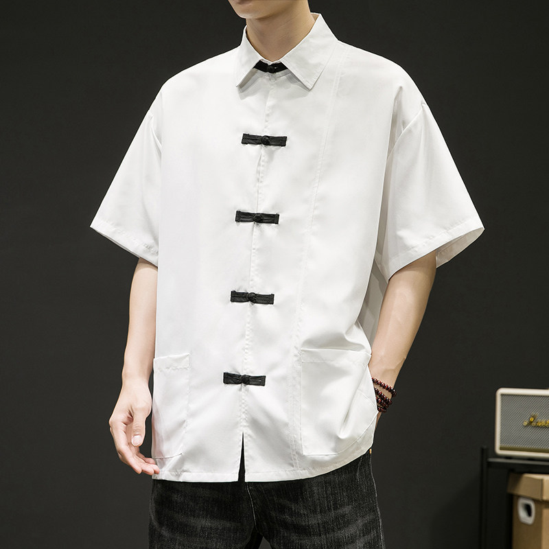 2024夏装新款风大码宽松唐装短袖衬衫414-CS210-F55,男装衬衫,四季星座414