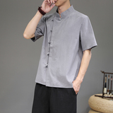 风春夏款男士民族风斜门襟盘扣长袖衬衫414-H39-P45，男装衬衫，四季星座414