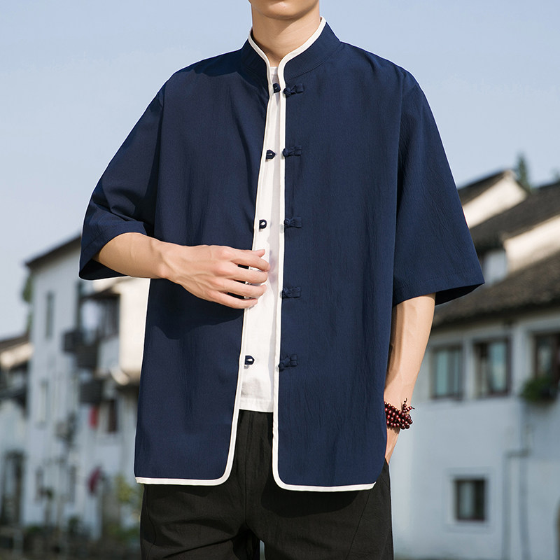 2024夏款风仿麻汉服短袖衬衫414-H008-F60图片