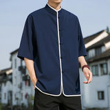 2024夏款风仿麻汉服短袖衬衫414-H008-F60，男装衬衫，四季星座414
