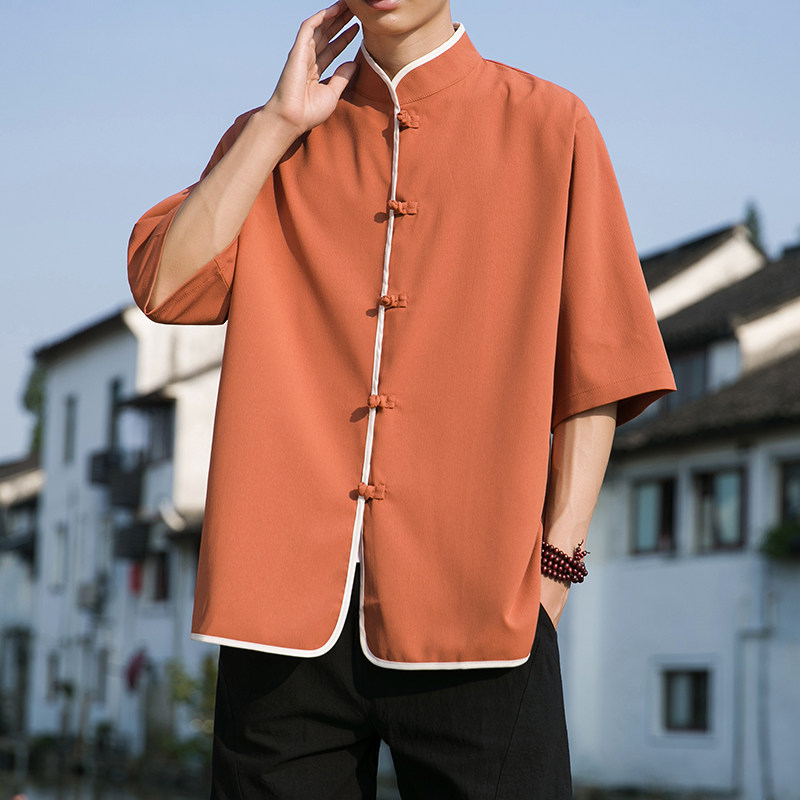 2024夏款风仿麻汉服短袖衬衫414-H008-F60,男装衬衫,四季星座414