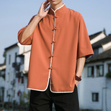 2024夏款风仿麻汉服短袖衬衫414-H008-F60，男装衬衫，四季星座414