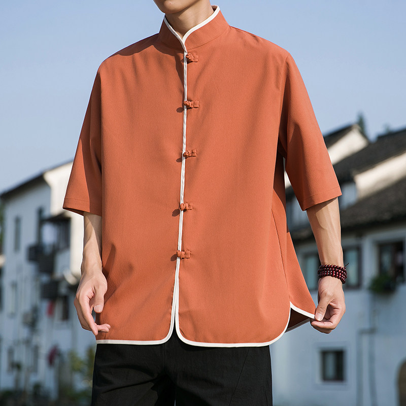 2024夏款风仿麻汉服短袖衬衫414-H008-F60,男装衬衫,四季星座414