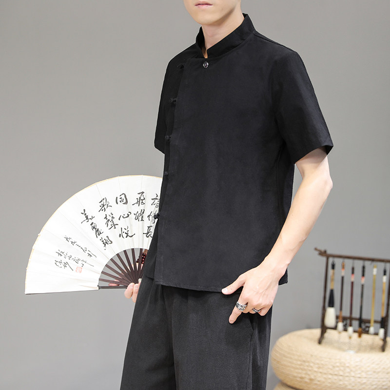 风春夏款男士民族风斜门襟盘扣长袖衬衫414-H39-P45,男装衬衫,四季星座414