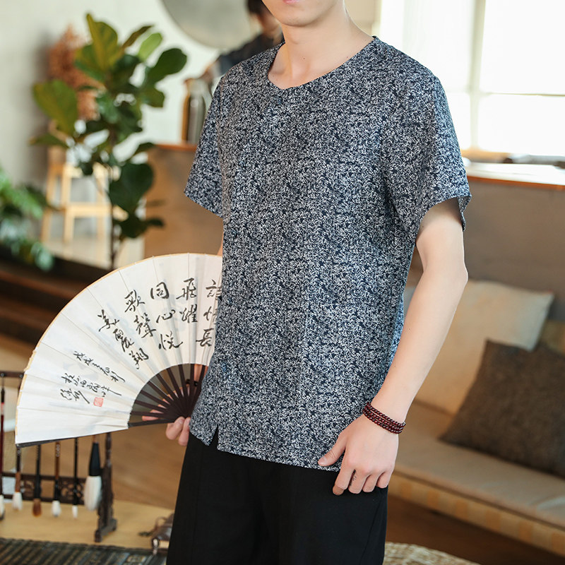 2024新款风短袖衬衫男潮流复古碎花唐装大码衬衣CS03-P35,男装衬衫,四季星座414