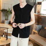 夏装新款民族风盘扣复古风无袖风衬衫414-C36-P30，男装衬衫，四季星座414