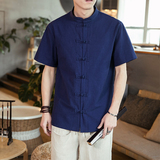 2024夏装新款男风盘扣复古短袖衬衫上衣414-H40-F35，男装衬衫，四季星座414