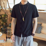 2024夏装新款男风盘扣复古短袖衬衫上衣414-H40-F35，男装衬衫，四季星座414