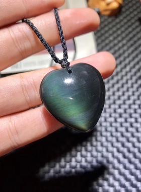 天然黑曜石爱心吊坠彩虹光本命年男女同款吊坠挂件平安好运礼包邮