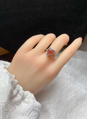 新品天然草莓晶戒指甜美可爱粉嫩