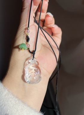 天然白水晶狐狸吊坠女白狐毛衣链挂件男士项坠正品九尾狐项链桃花