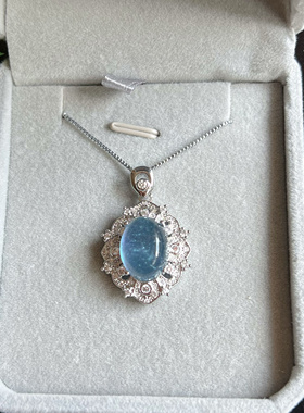 天然海蓝宝水晶项链女显白气质高雅小众轻奢宫廷风小清新百搭礼物