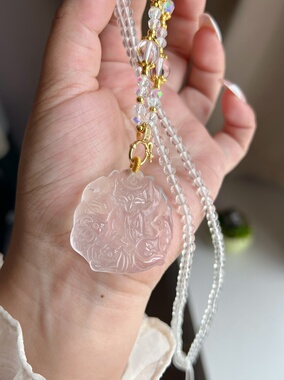 天然白水晶九尾狐牌项链天然白水狐牌白水狐娘娘项链白水晶五仙狐