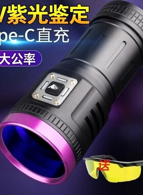 紫光9灯大公率UV395nm鉴定手电烟酒验钞翡翠玉石灯Type-c直充式