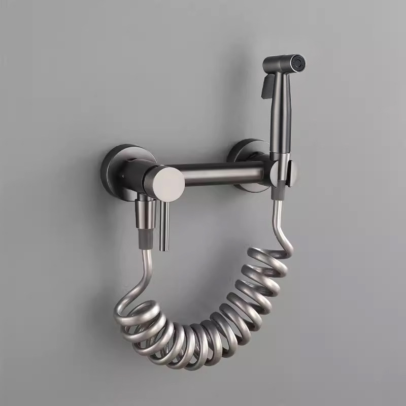 枪灰色冷热妇洗器马桶喷枪水龙头喷头增压卫生间冲洗器铜阀拉丝金