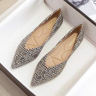 船鞋 新中式 不累脚水钻平底大码 尖头单鞋 41到43 女夏配裙子绝美法式