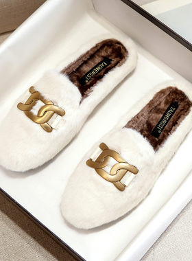 厚底白色毛毛拖鞋女秋冬外穿小码33 34加绒棉鞋42大码棉拖41到43