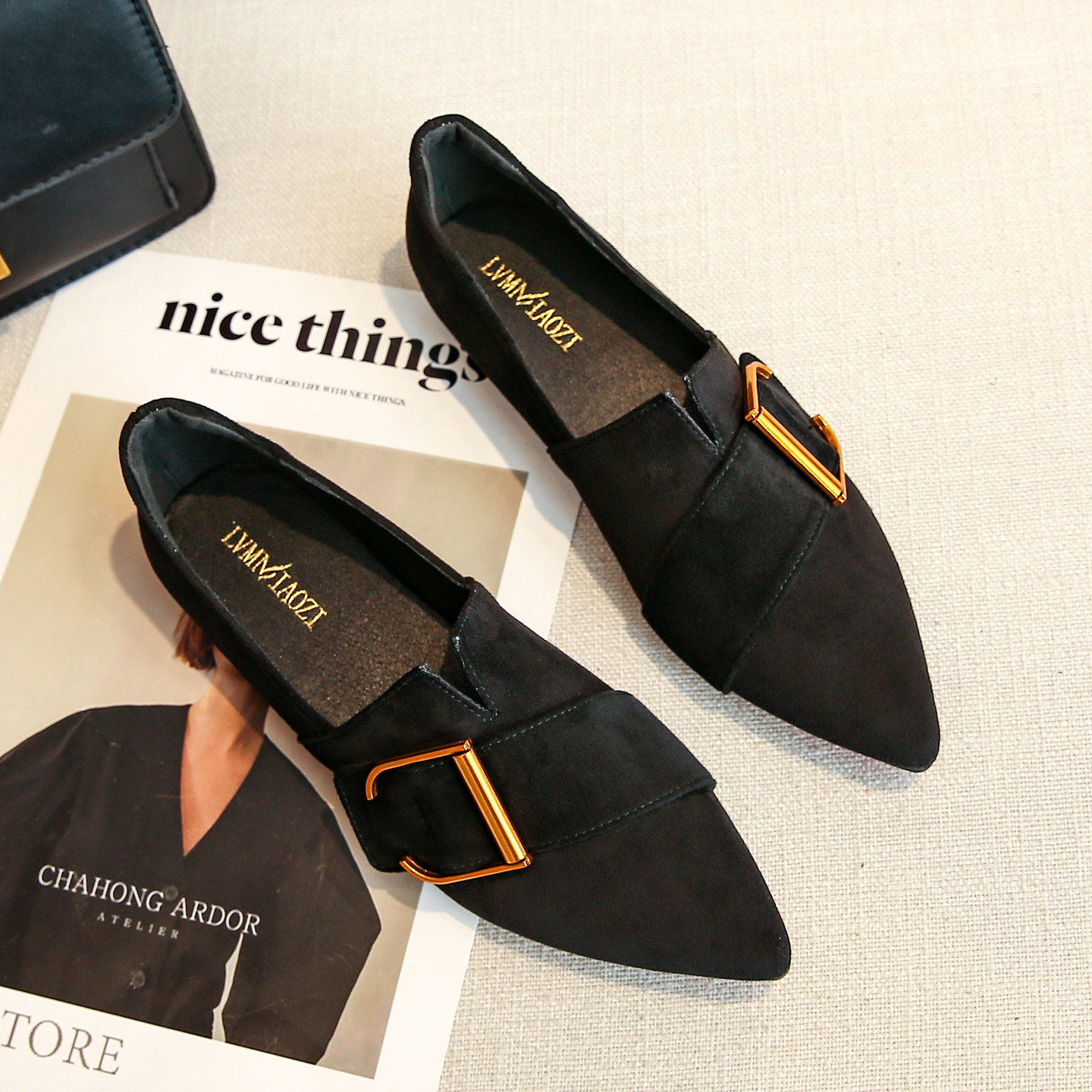 尖头单鞋女2026春季新款百搭平底黑色瓢鞋软皮豆豆鞋女大码41到43,女鞋,浅口单鞋,淘宝优惠券,粉丝福利购,淘宝优惠卷