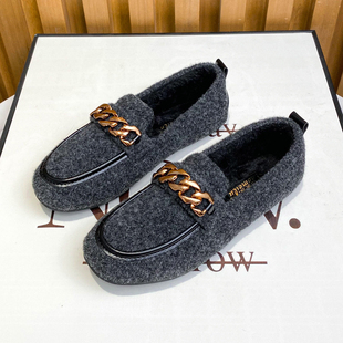 毛毛鞋女秋冬外穿2025新款厚底法式豆豆鞋女冬加绒软底小码33 34