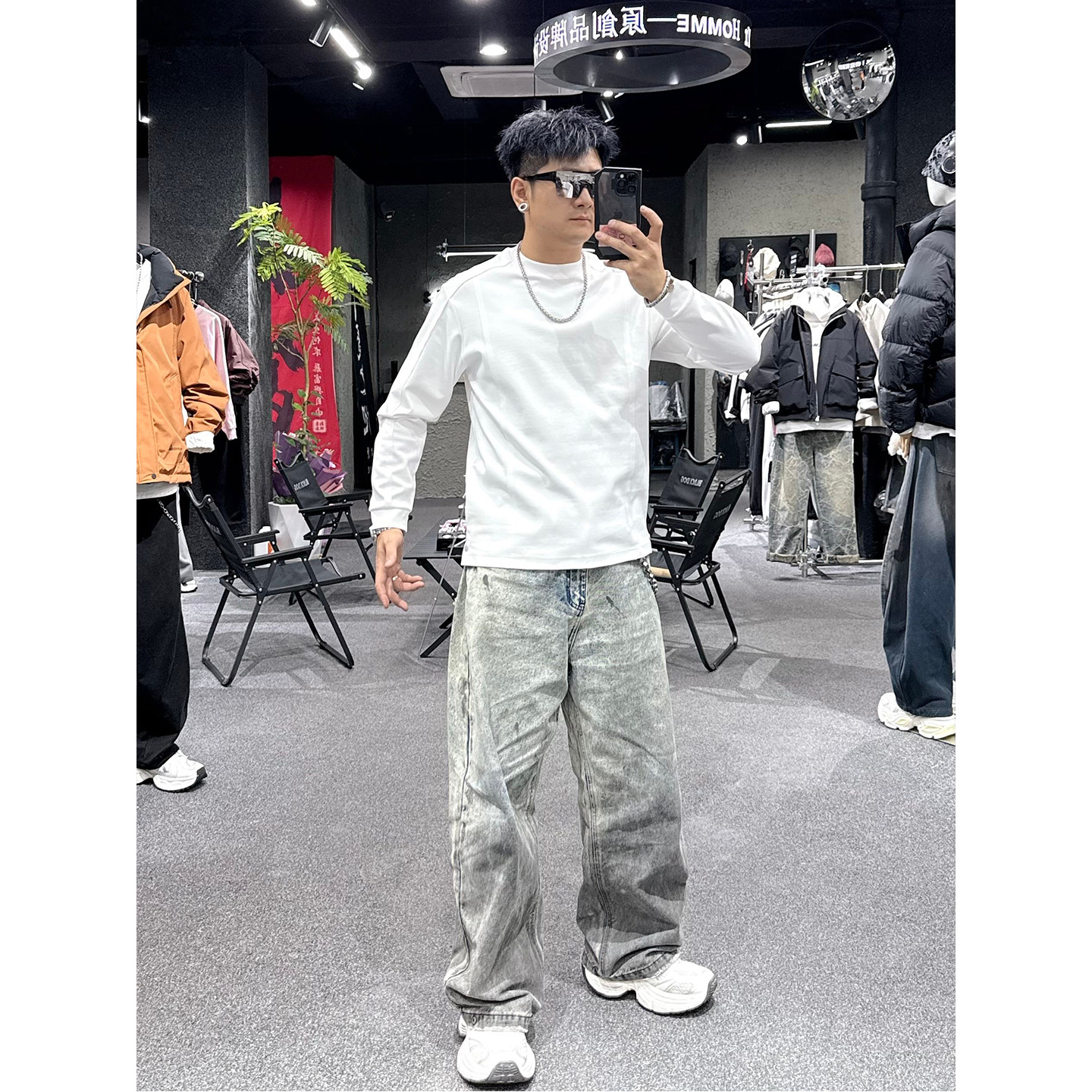 2026春季新款复古风痞帅长袖T恤男圆领纯棉百搭高级感打底衫上衣