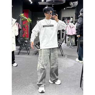 T恤男字母印花宽松百搭痞帅极简休闲风上衣 全棉重磅长袖 春季 新款