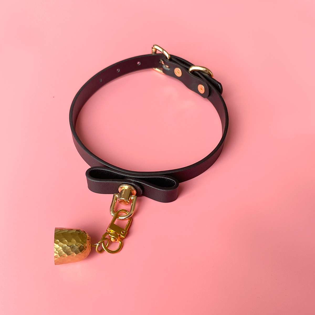 蝴蝶结项圈头层软牛皮女牛铜铃铛