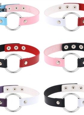 男女朋克皮质拼色圆环女项圈