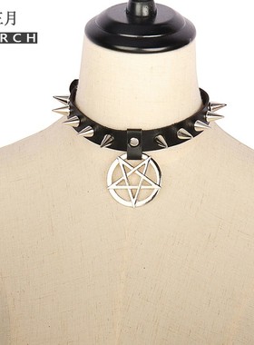 男女嬉皮柳钉五星芒吊坠项圈