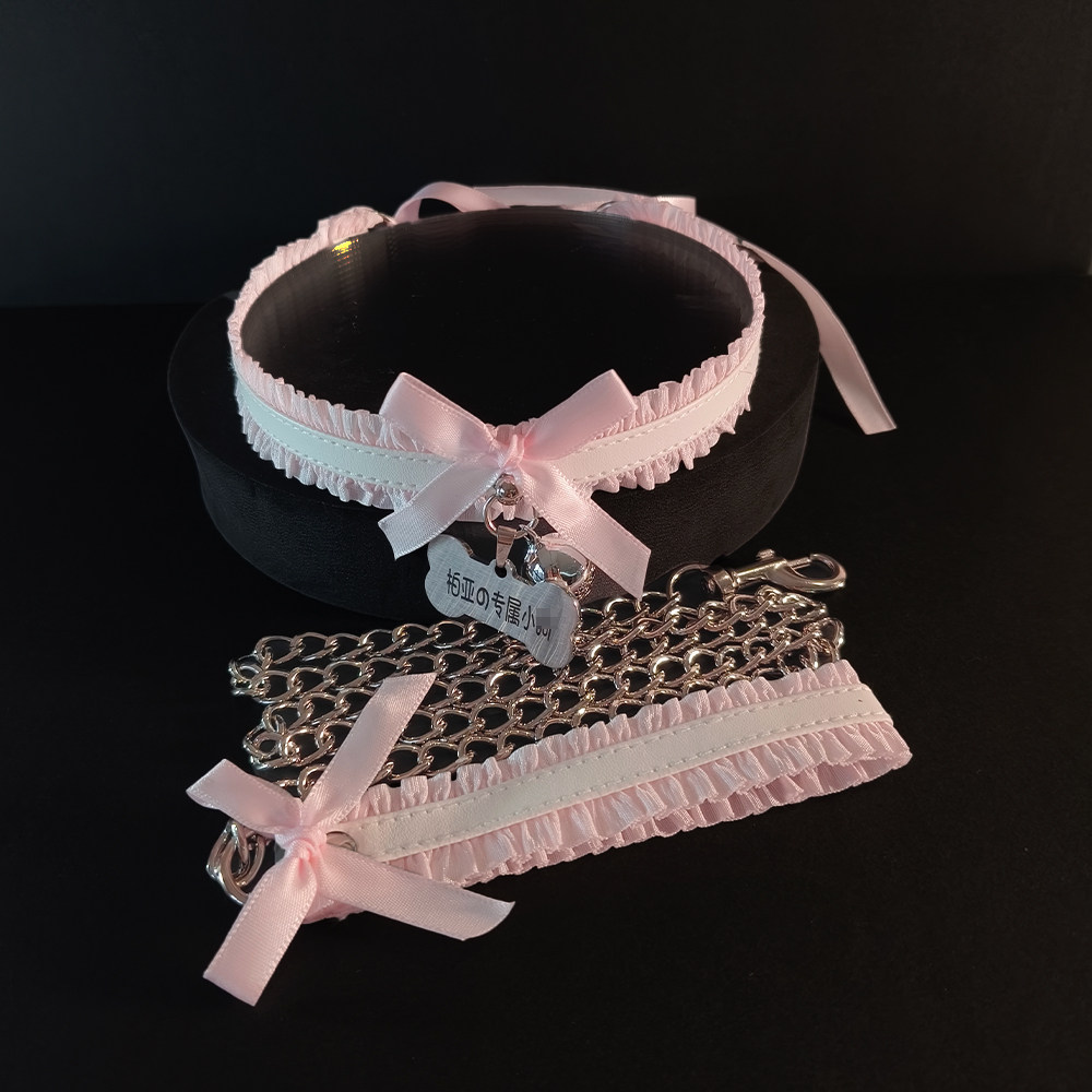 专属定制刻字铃铛项圈蝴蝶结定制项链女猫咪大码粉色情侣狗链饰品