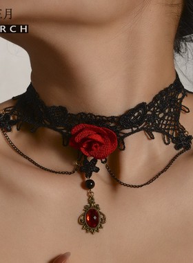 蔷薇花颈饰丝带女项链