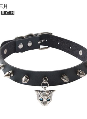 pu皮材质金属猫头女颈带禁欲系