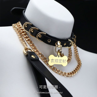 免费刻字Puppy骨头choker项圈颈带女铭牌带链条情侣项链礼物颈环s