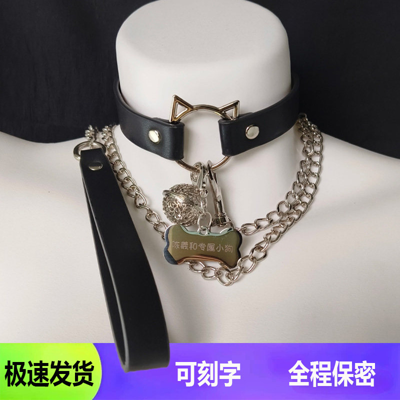铃铛项圈女小狗牌定制刻字牵引绳图片