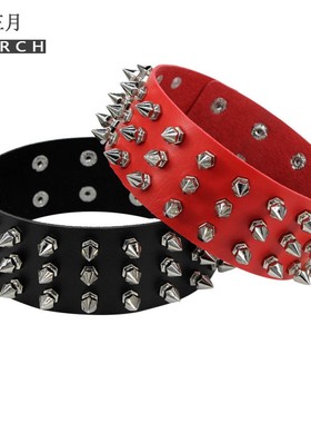 pu皮质金属铆钉男女chock项圈