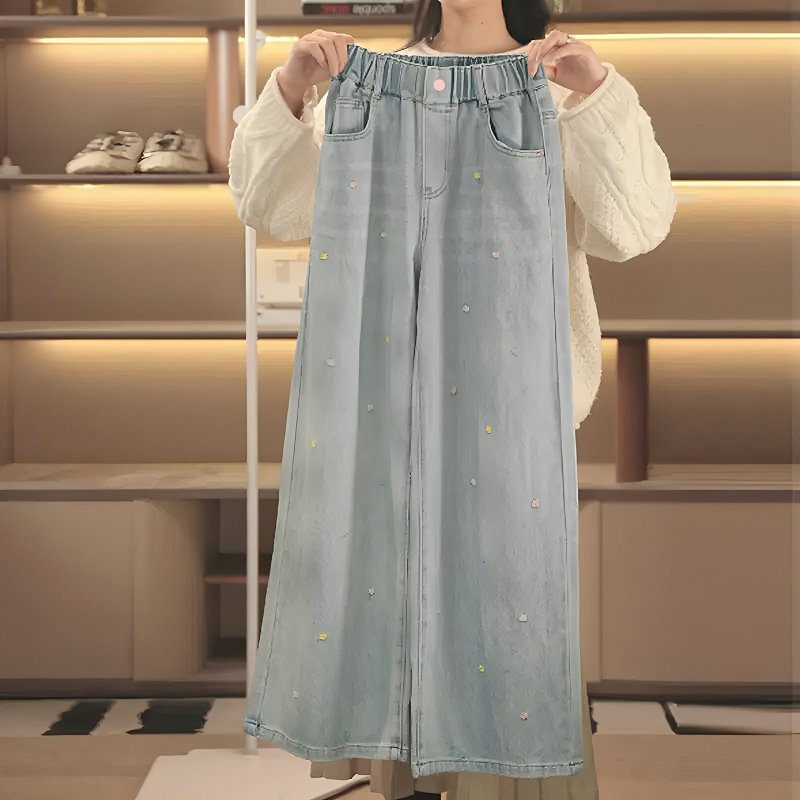 女童休闲裤子春秋款2025新款春装女大童宽松阔腿裤春季直筒牛仔裤