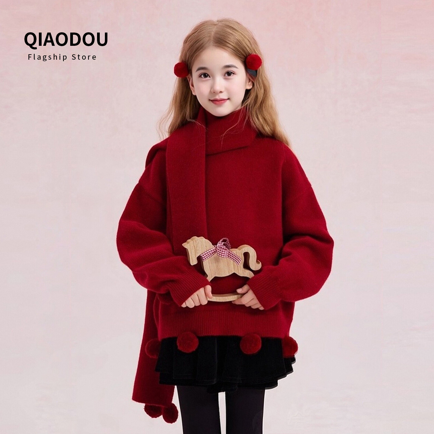 女童毛线衣秋冬加厚2025新款洋气毛衣儿童冬季女孩红色圣诞打底衫
