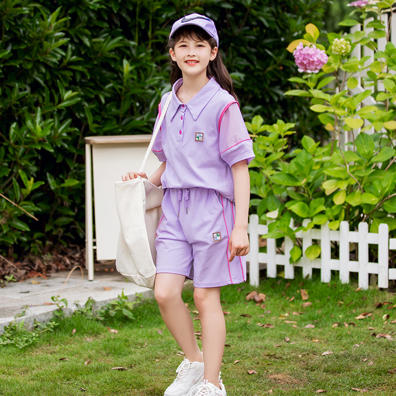 女童夏装套装2025新款洋气夏日大童儿童夏季短袖运动polo衫两件套