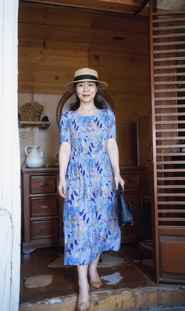 妈妈夏季褶皱连衣裙真丝压皱印花裙薄款清凉气质减龄显瘦短袖长款
