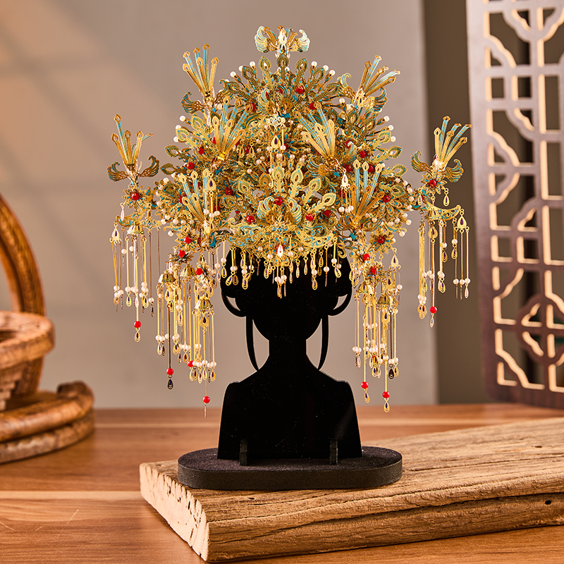 拼酷十里红妆点翠凤冠3D立体拼图成人金属模型九霄青羽冠diy礼物