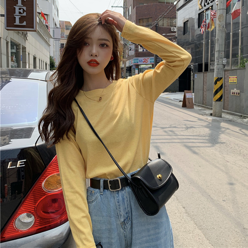 2019秋季新款韩版网红显瘦圆领打底上衣纯色基础长袖T恤女ins超火24.98元包邮
