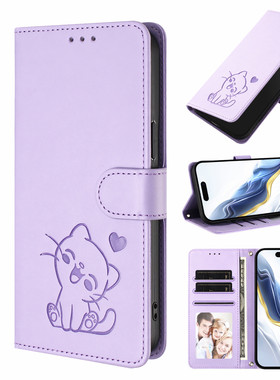 适用华为mate70手机壳pura70pro翻盖p60女p50新款荣耀90可爱猫p40皮套p30lite手机套20保护壳硅胶卡通nova9se