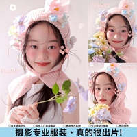 兒童攝影服裝粉色帽子春天花朵頭飾韓系女孩時(shí)尚藝術(shù)拍照影樓道具