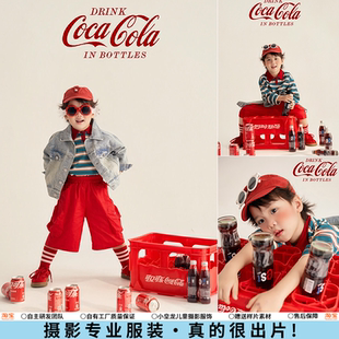 儿童摄影服装复古美式可乐主题时尚潮童套装影楼拍照男女写真艺术
