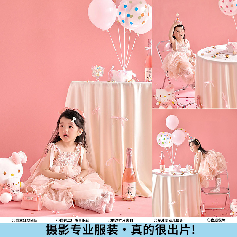儿童摄影服装粉色连衣裙女童生日照公主裙礼服影楼拍照艺术写真照