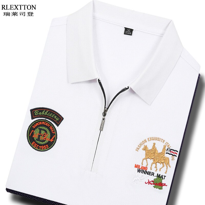 夏季拉链短袖T恤男翻领POLO衫高档刺绣品牌男装上衣服高端丝光棉
