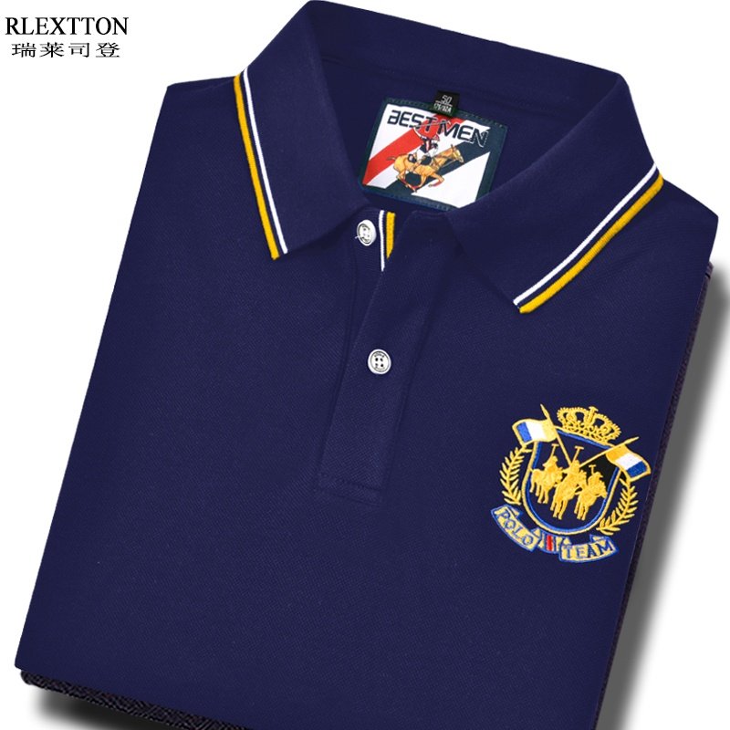 夏季珠地网眼翻领短袖T恤男休闲POLO衫男装中青年衣服深蓝色体恤