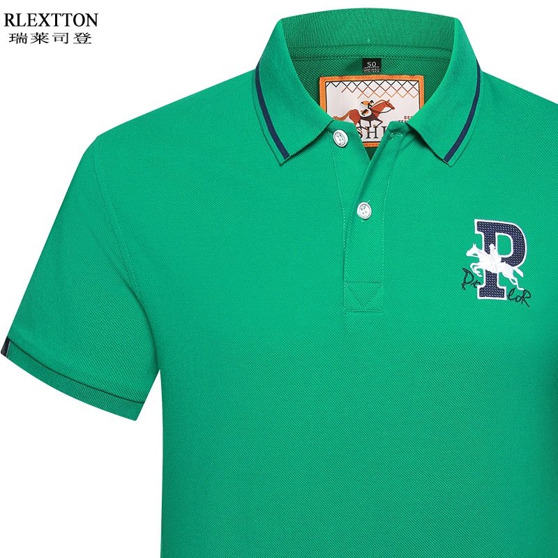 夏季高端品牌高档Polo衫绿色纯棉男士短袖t恤 宽松翻领半袖体恤潮