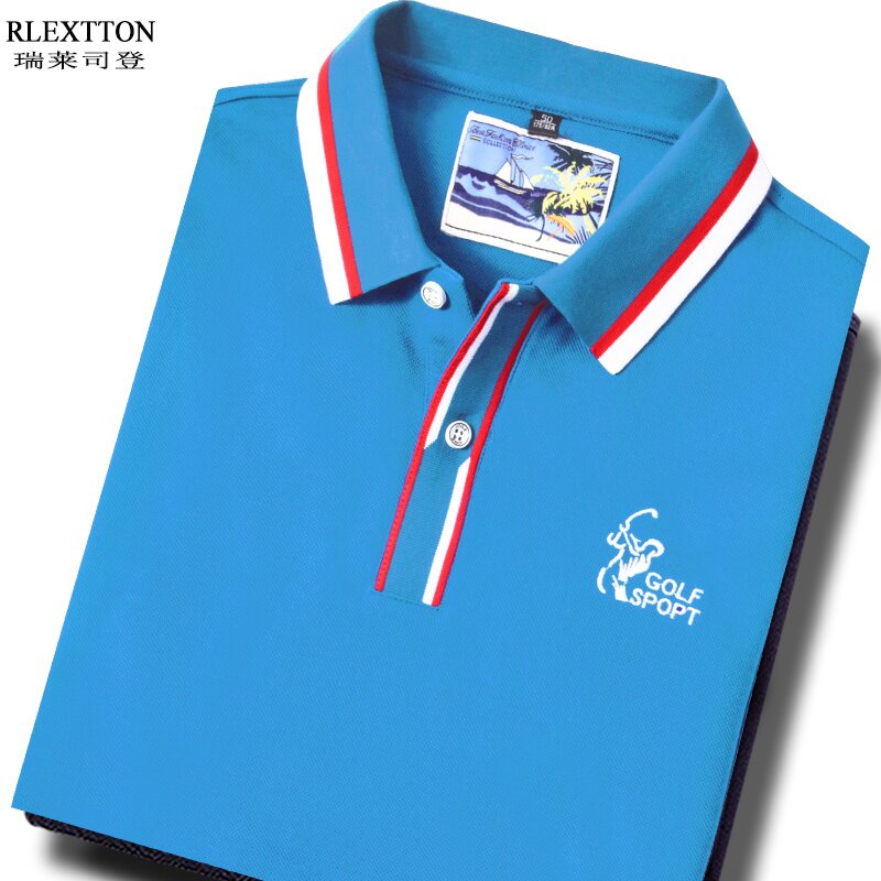 夏季短袖男T恤翻领POLO衫浅蓝色高端休闲半袖高尔夫上衣T薄款透气
