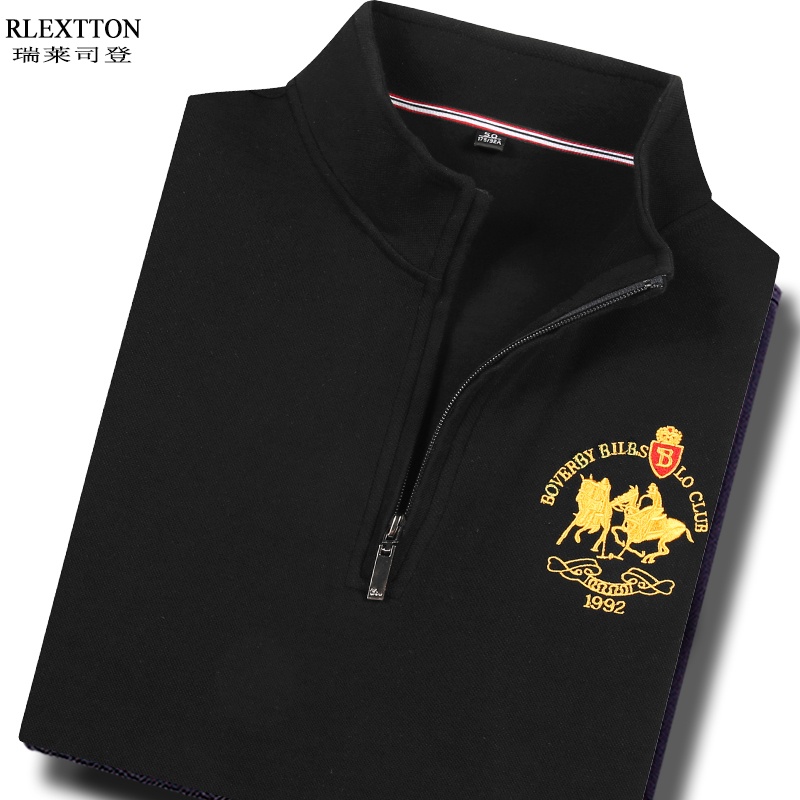 高端半拉链长绒棉马球polo衫t恤