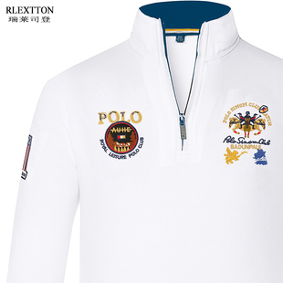 纯棉立领长袖T恤男装半拉链POLO衫半高领男打底上衣服T体恤秋冬季